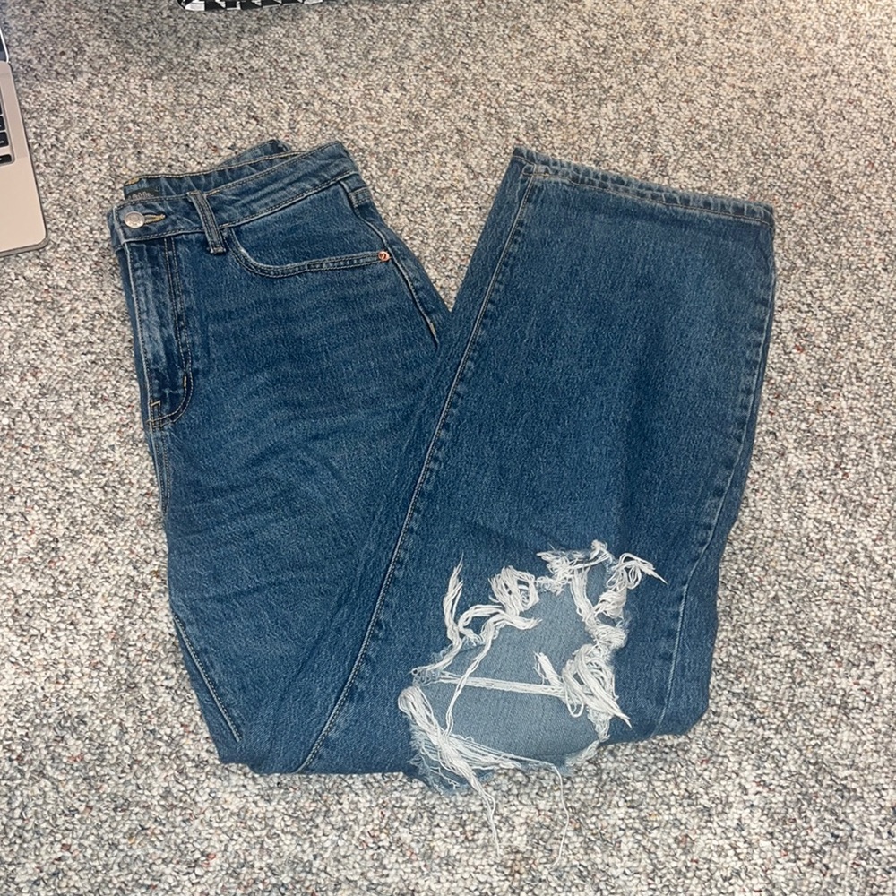 High Waisted Ripped Straight Jeans
